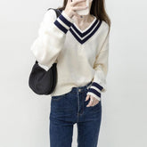 College-Strickpullover mit Zopfmuster - Schwarz